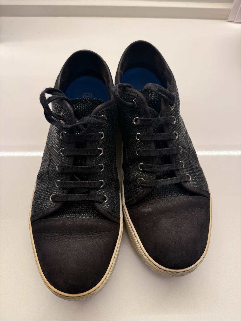 Lanvin Black Low-Top Lace Sneakers with Cream Trim